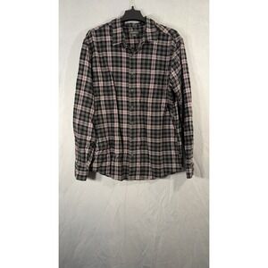 eddie bauer classic fit Plaid Flannel Shirt Gray Black XL Long Sleeve Comfort